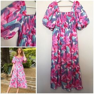 THML Pink & Purple Floral Midi Dress